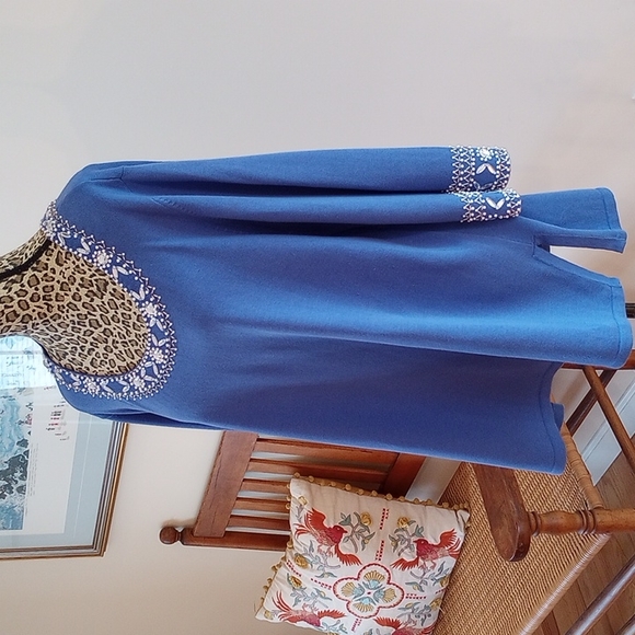 Bob Mackie Embellished 3/4 Sleeve Sweater Size:1X Color: Periwinkle - Picture 2 of 13